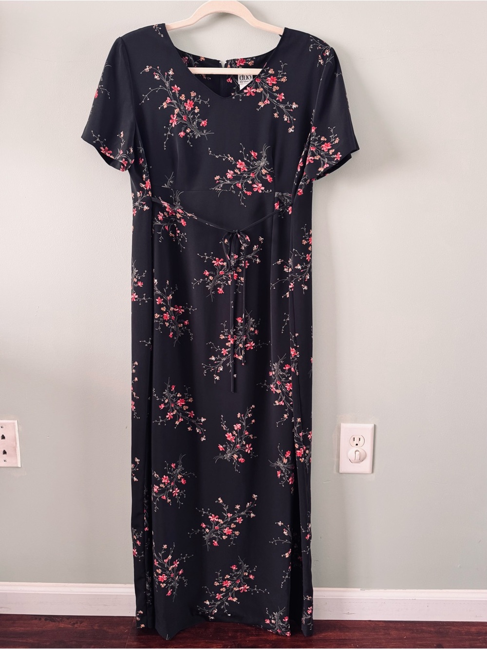 Duo Maternity Black Maxi Dress with Pink Floral Print S Cottagecore Whimsical